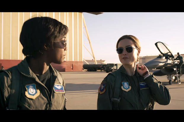 Lashana Lynch and Brie Larson star in "Captain Marvel." (Marvel)