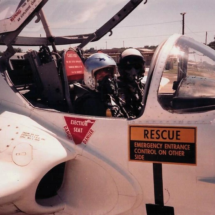 LEAVITT IN A T-37 DURING FIELD TRAINING CAMP FOR AIR FORCE ROTC AT UT. PHOTO FROM LEAVITT PERSONAL COLLECTION.