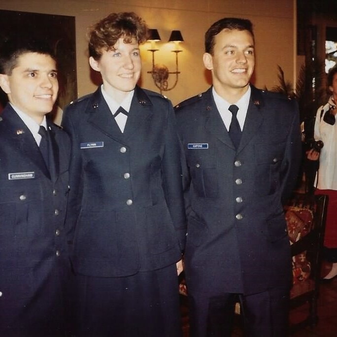 LEAVITT POSES WITH FELLOW STUDENTS DURING HER AIR FORCE ROTC COMMISSIONING. PHOTO FROM LEAVITT PERSONAL COLLECTION.